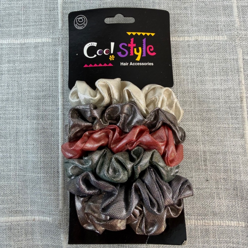 Vintage Cool Style 6 Scrunchies Metallic Red Green Blue Silver 90s Y2K Deadstock